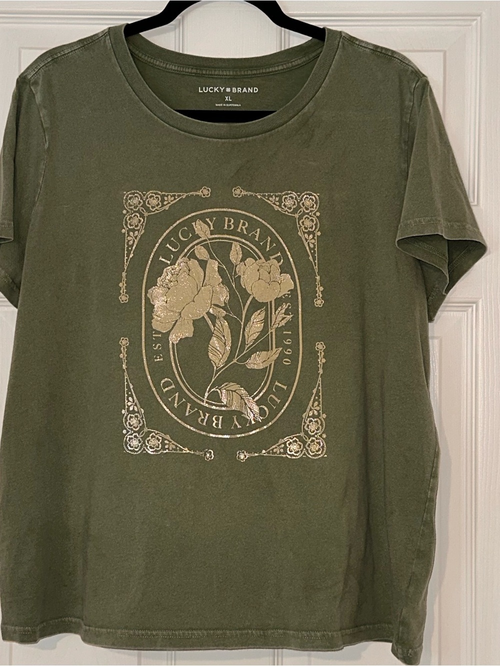 Lucky Brand Olive Botanical Graphic Crew Tee